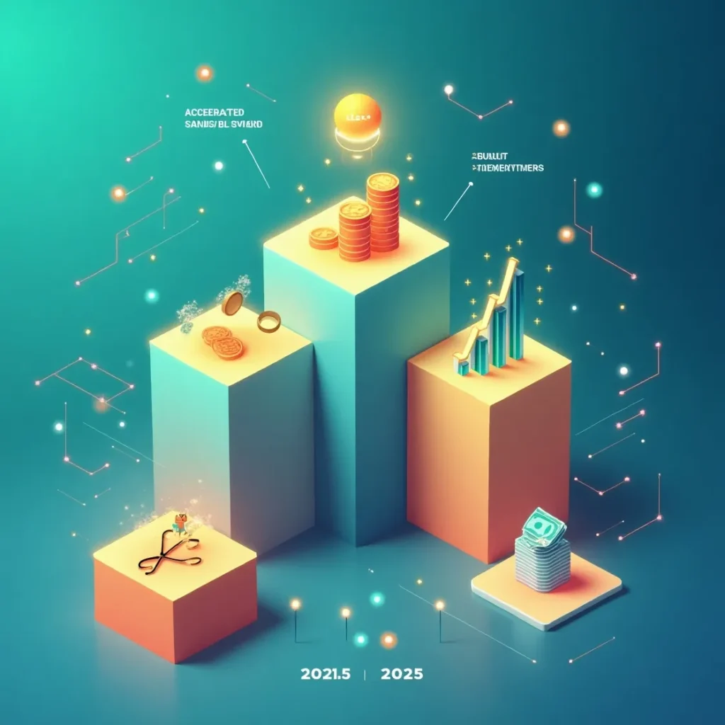 Infographic showing 4 pillars of financial independence for 2025: savings, investments, expenses, income