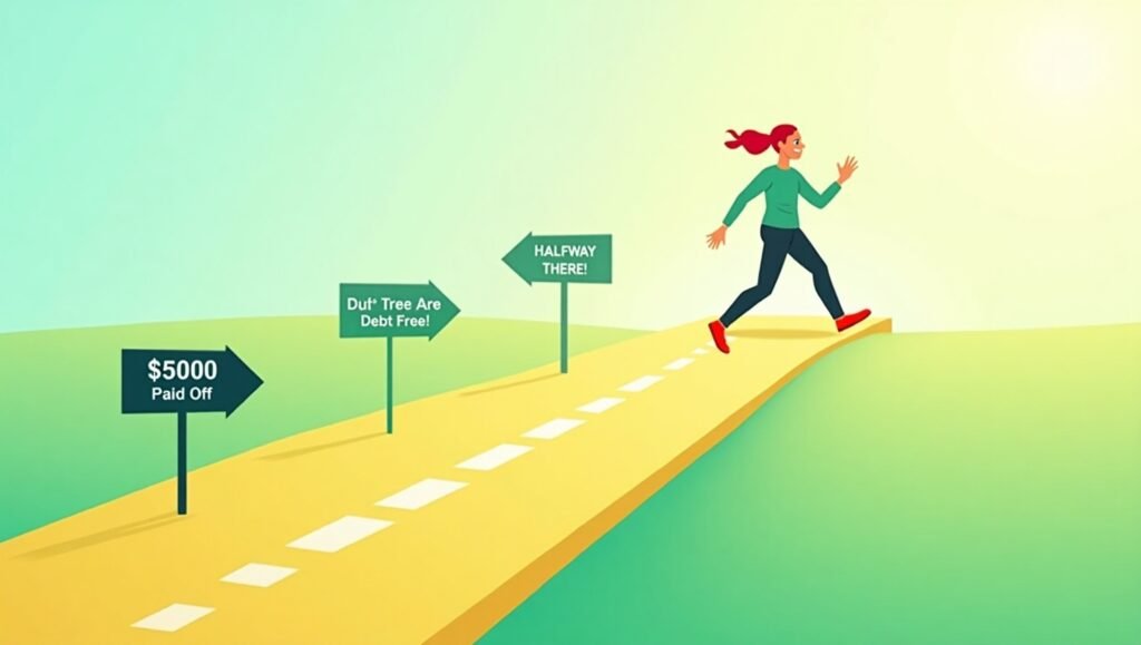 Person walking on a path with milestones, symbolizing student loan repayment progress and motivation